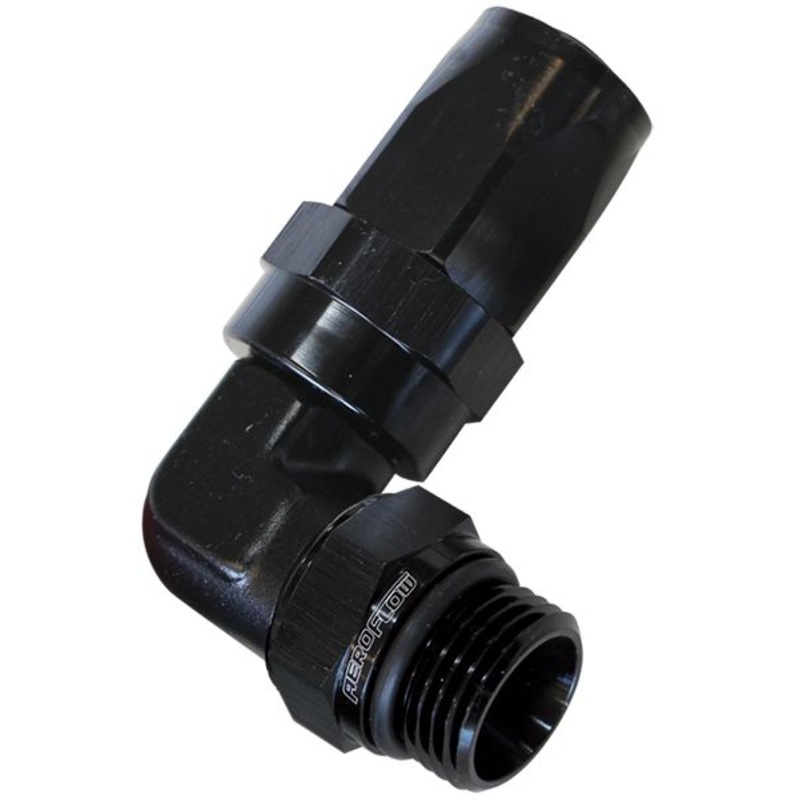 Aeroflow -6ORB Taper Swivel 90 Hose End To -8AN Hose AF849-08-06BLK