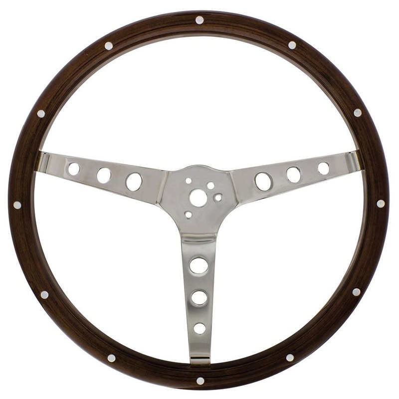 UPI Reproductions 15 Woodgrain Steering Wheel 3-Bolt 4 Dish, 304 Stainless UP110794