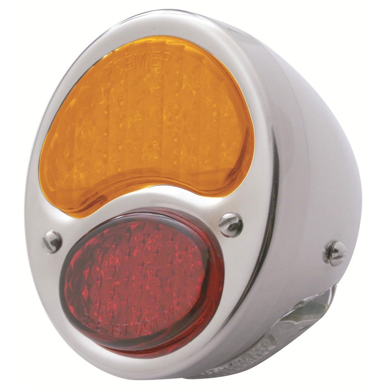 UPI Reproductions 1928-31 LED Tail Light Red Amber Stainless Rim Chrome Housing, L/H UPFTL2831RA-A